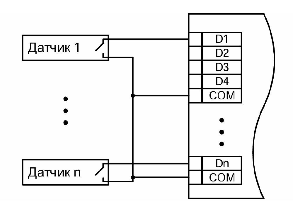 Схема підмикання датчиків сухий контакт