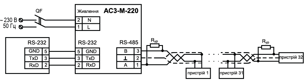 Схема підмикання АС3-М-220